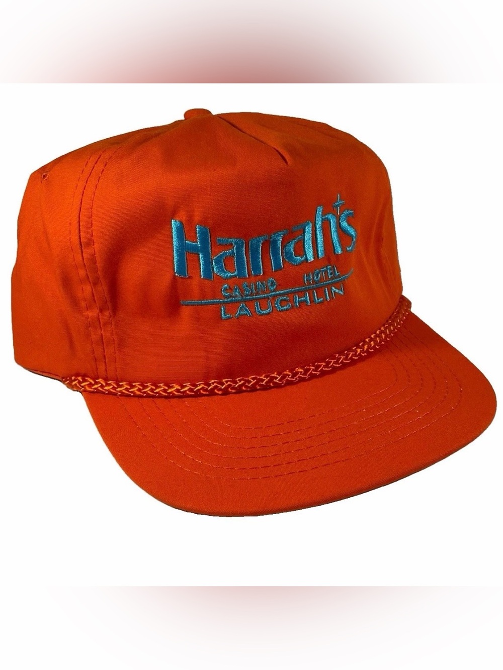 Vintage Harrah's Casino Hotel Laughlin Hat-Orange & Blue Rope Cap by KC-USA Made